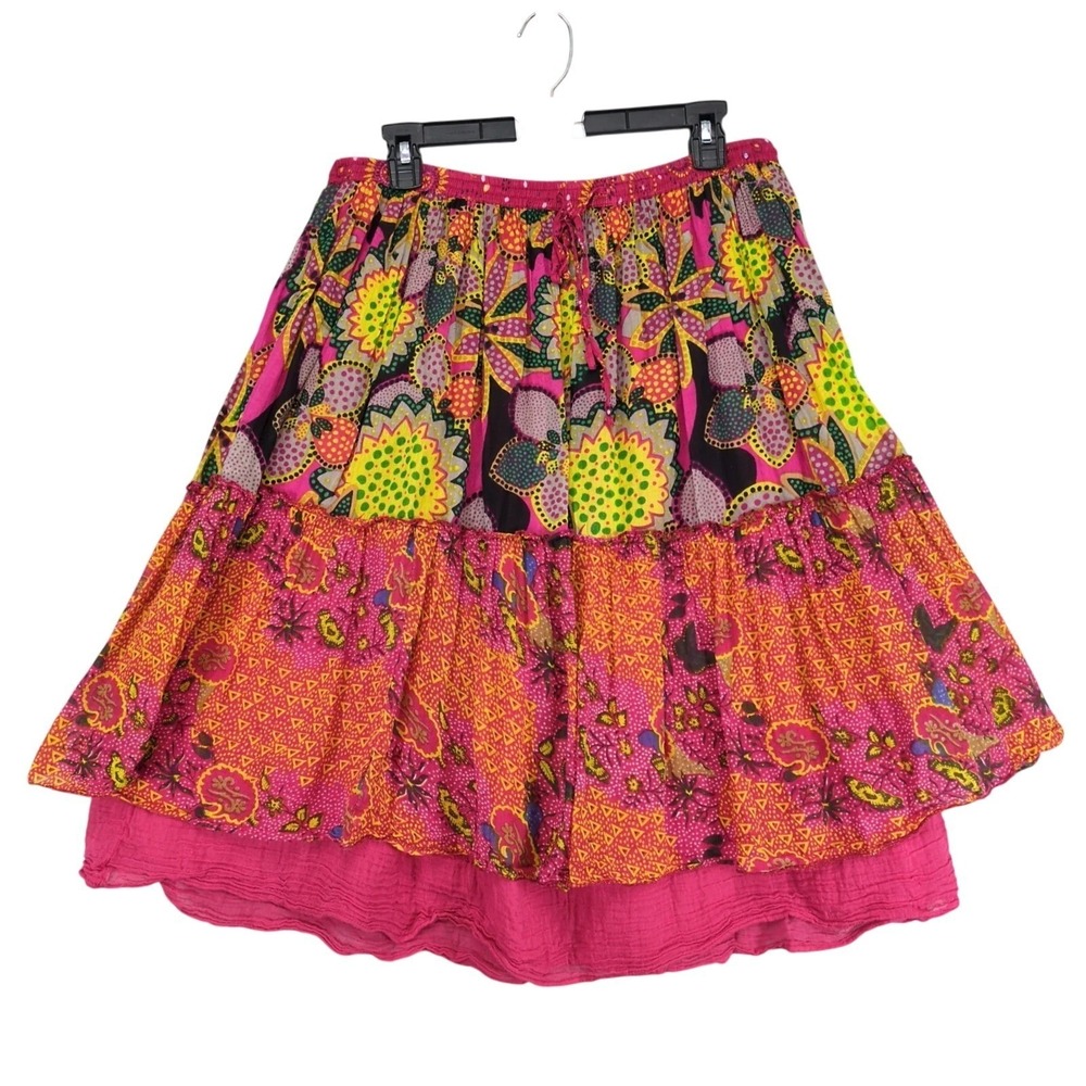 Vintage Y2K Jane Ashley Pink Floral Peasant Midi Skirt Plus Size 1X Tiered Boho